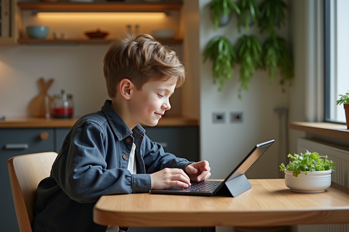 Adolescent utilisant une tablette pour une recette