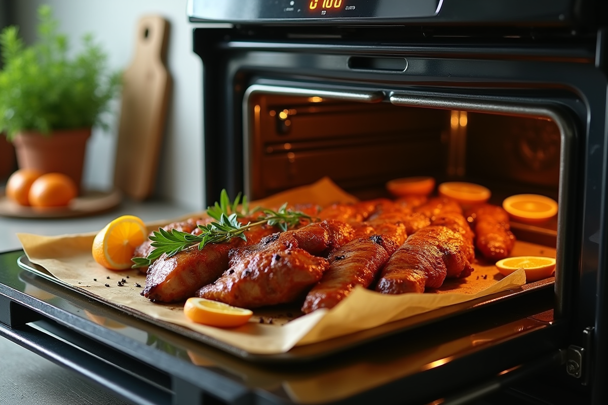 Cuisses de canard en cuisson dans une cuisine moderne