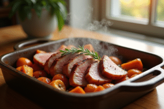 Cuisses de canard parfaitement cuites avec légumes dorés