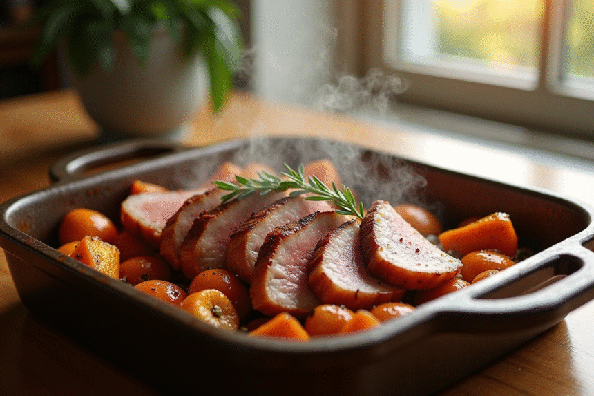 Cuisses de canard parfaitement cuites avec légumes dorés