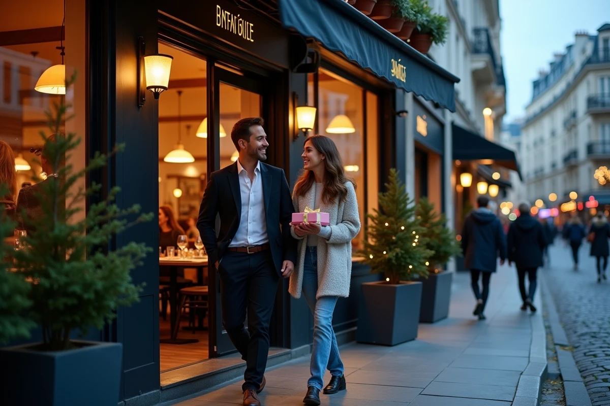 Façade du restaurant Ober Mamma dans le 11e arrondissement de Paris avec un couple arrivant pour célébrer un anniversaire