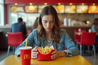 Une femme réfléchit devant un menu Best Of McDonald's dans un restaurant en 2026