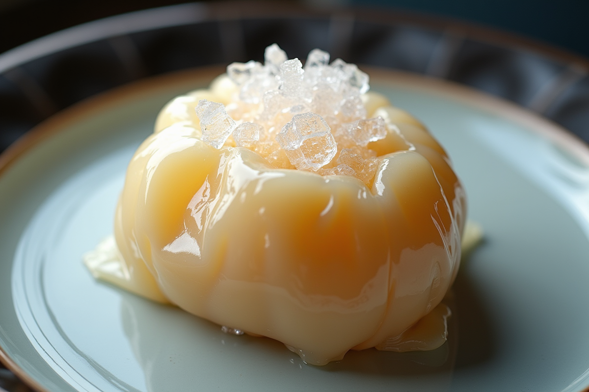 Foie gras congelé sous vide dans un sac plastique avec cristaux de glace