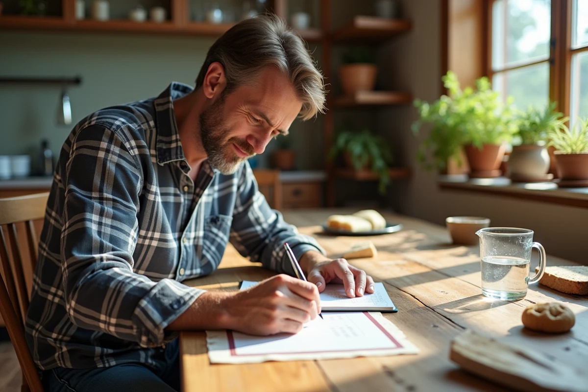 Homme convertissant millilitres en grammes dans la cuisine