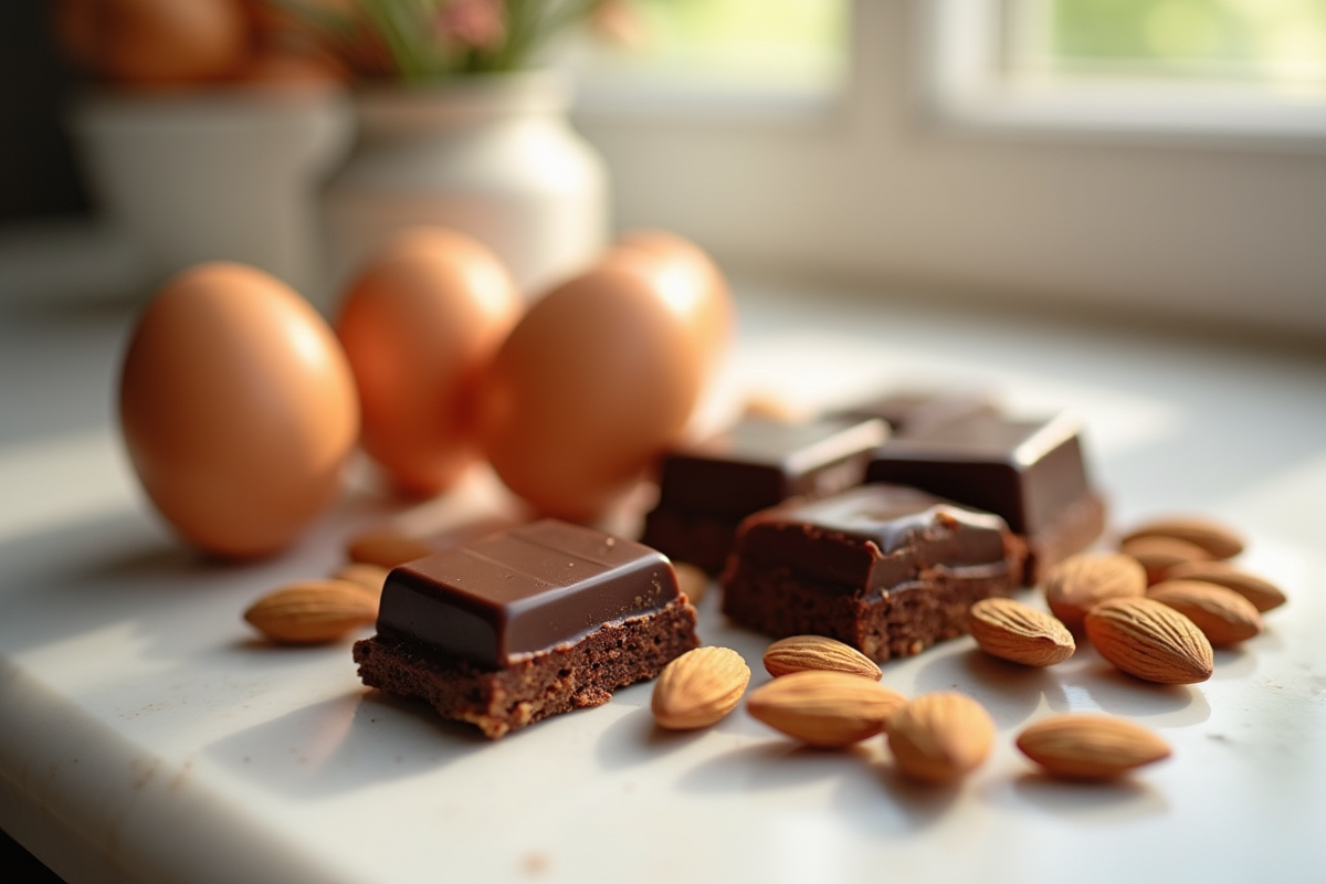Ingrédients de qualité pour la pâtisserie française sur un plan de travail en marbre