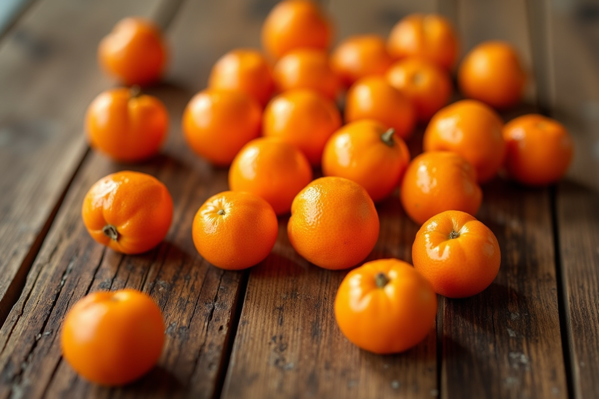 Kumquats frais sur surface en bois rustique
