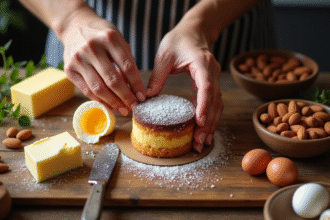 Les mains d'un chef pâtissier sélectionnant des ingrédients frais pour le gâteau Opera