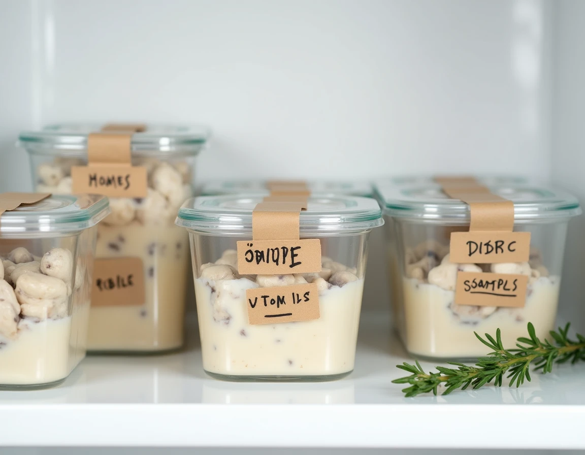 Portions de blanquette de veau conservées dans des boîtes en verre au réfrigérateur pour le batch cooking