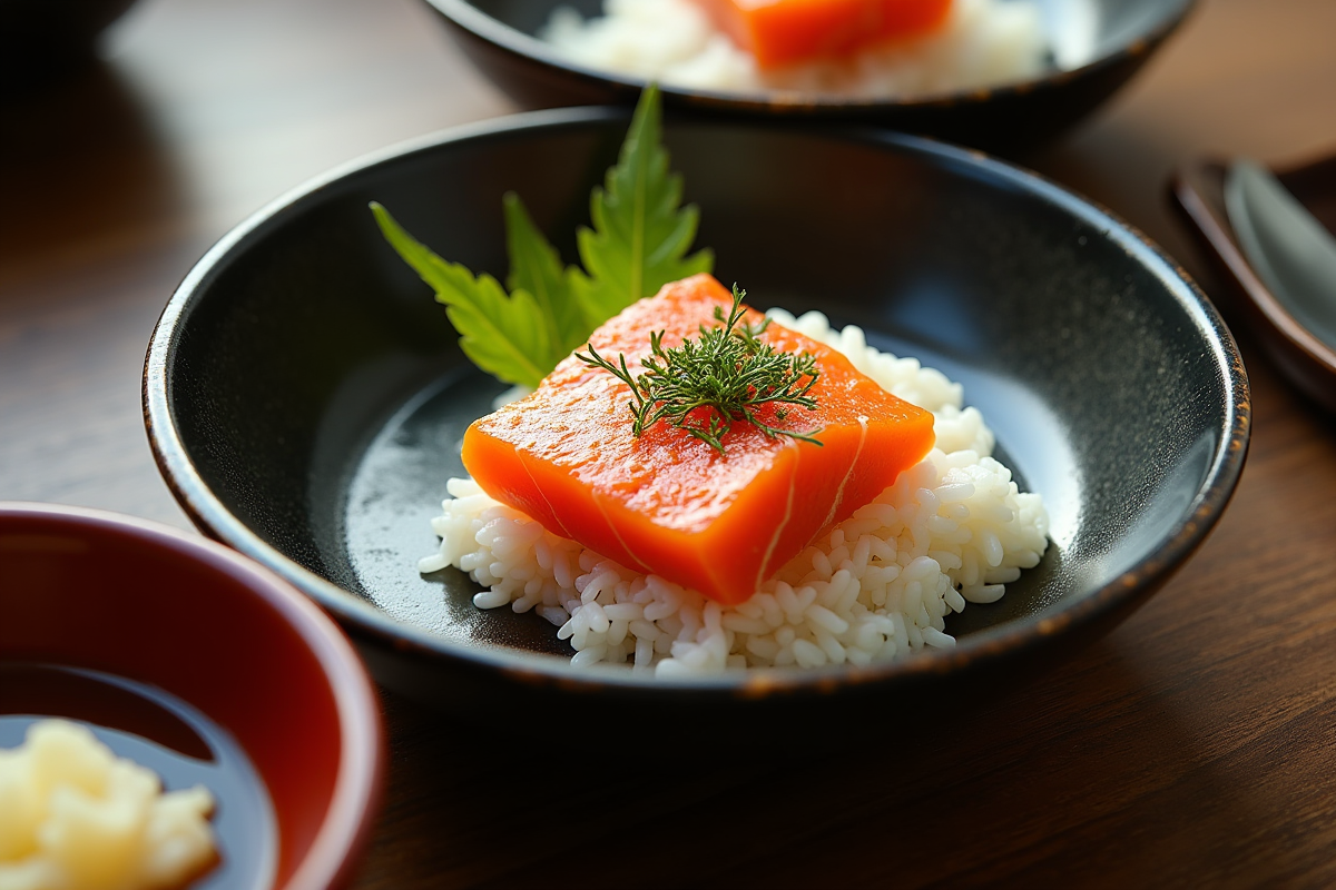 Repas japonais de poisson avec riz et soupe miso