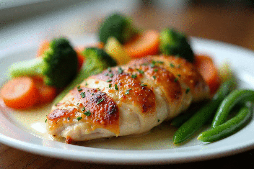Assiette de poulet rôti et légumes vapeur colorés