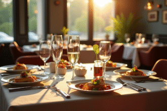 Table élégante dans un restaurant français lumineux